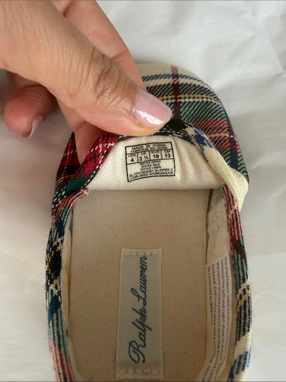 Never worn Ralph Lauren Kids Tartan Slip-On Moccasins in Red, Green, Navy